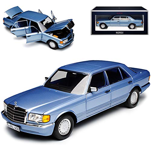 Norev Mercedes-Benz 560 SEL S-Klasse Hell Blau Metallic W126 1979-1991 1/18 Modell Auto mit individiuellem Wunschkennzeichen von Norev