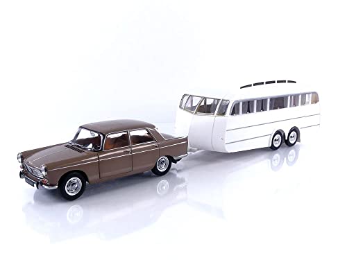 Norev NV184837 1:18 404 1965 Braun Metallic mit Caravan Hénon Peugeot Sammelmodell, Multi von Norev