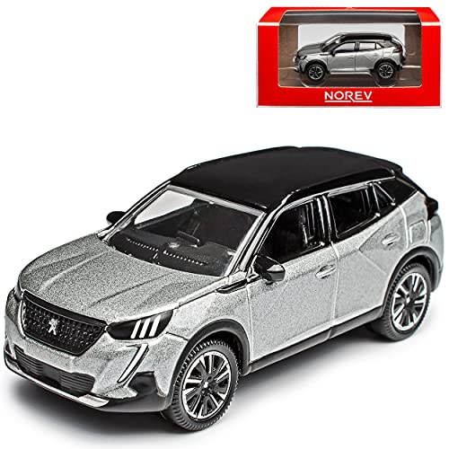 Norev Peugeot 2008 GT SUV Silber Grau Metallic mit Dach in Schwarz 2. Generation Ab 2019 1/64 Modell Auto mit individiuellem Wunschkennzeichen von Norev