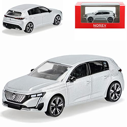 Norev Peugeot 308 III 5 Türer Artense Silber Grau 3. Generation Ab 2021 1/64 Modell Auto mit individiuellem Wunschkennzeichen von Norev