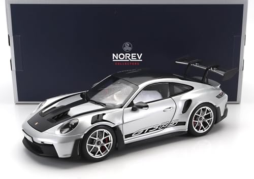 Norev Porsche 911 992 GT3 RS Coupe GT Silber Metallic mit Schwarz Neue Generation Ab 2019 Version Ab 2022 1/18 Modell Auto mit individiuellem Wunschkennzeiche von Norev