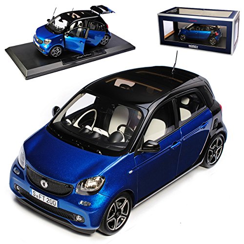 Norev Smart ForFour 4 Türer W453 Blau mit Schwarz Ab 2014 1/18 Modell Auto mit individiuellem Wunschkennzeichen von Norev B-M-W