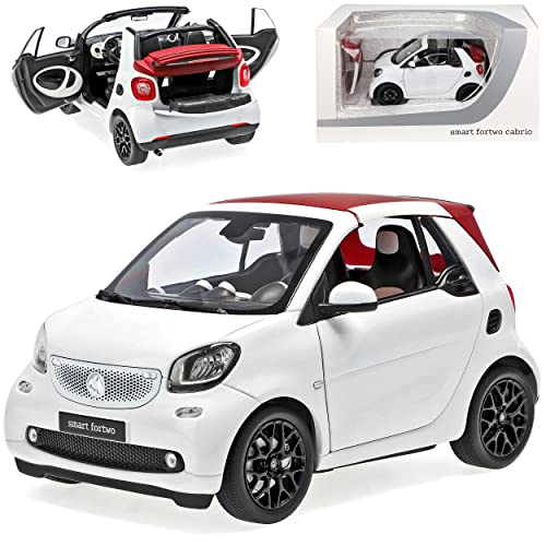 Norev Smart ForTwo Cabrio A453 Weiss mit abnehmbarem Dach Ab 2015 1/18 Modell Auto mit individiuellem Wunschkennzeichen von Norev