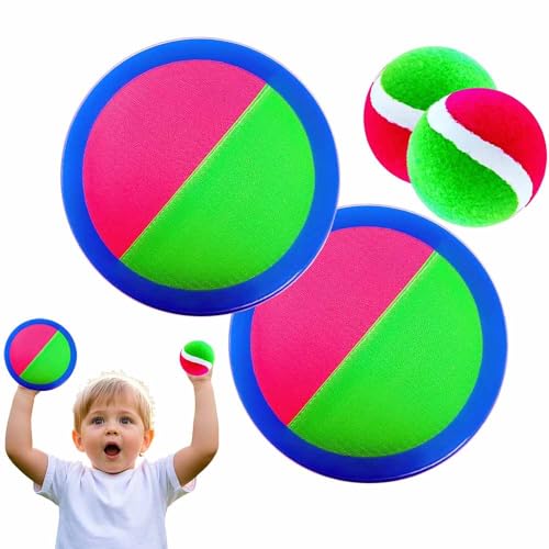 Norhogo Klettballspiel Klettball Strandspielzeug Strandspiele mit 2 Fangscheiben und 2 Bällen, Wurfspiel Kinder Erwachsene Garten Outdoor Draußen Strand Spielzeug Spiele Zufällige Farbe von Norhogo