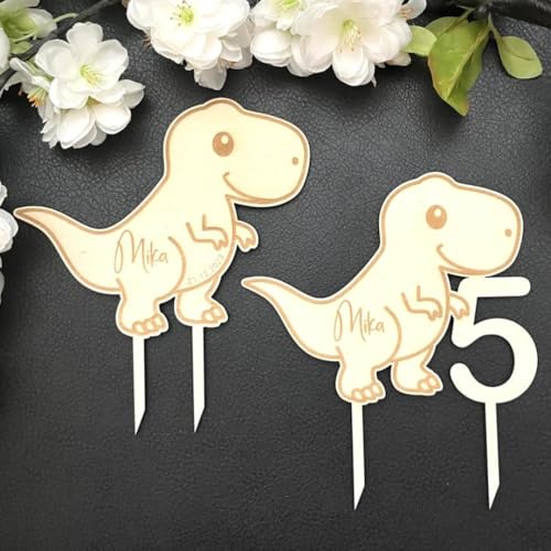 NoriKids Cake-Topper personalisiert & handgefertigt | Tortenstecker aus Holz | Tortendeko Geburtstag | Dinosaurier mit Namen & Alter oder Geburtstag | Geburtstagsdeko | personalisierte Geschenke von NoriKids