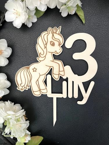 NoriKids Cake-Topper personalisiert & handgefertigt | Tortenstecker aus Holz | Tortendeko Geburtstag | Einhorn mit Namen & Alter | individuelle Geburtstagsdeko | personalisierte Geschenke von NoriKids