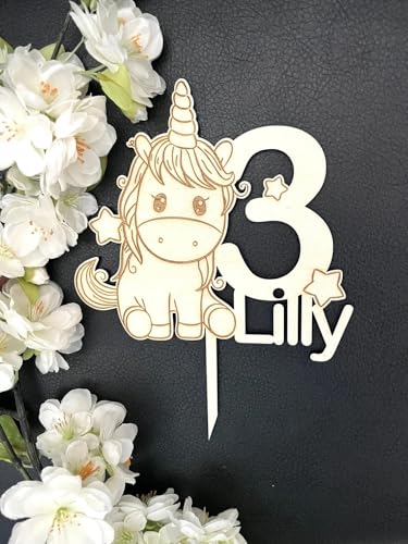 NoriKids Cake-Topper personalisiert & handgefertigt | Tortenstecker aus Holz | Tortendeko Geburtstag | Einhorn mit Namen & Alter | individuelle Geburtstagsdeko | personalisierte Geschenke von NoriKids