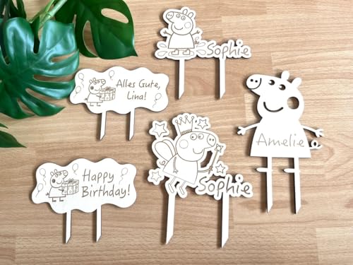 NoriKids Cake-Topper personalisiert & handgefertigt | Tortenstecker aus Holz | Tortendeko Geburtstag | Schweinchen mit Namen oder Spruch | individuelle Geburtstagsdeko | personalisierte Geschenke von NoriKids