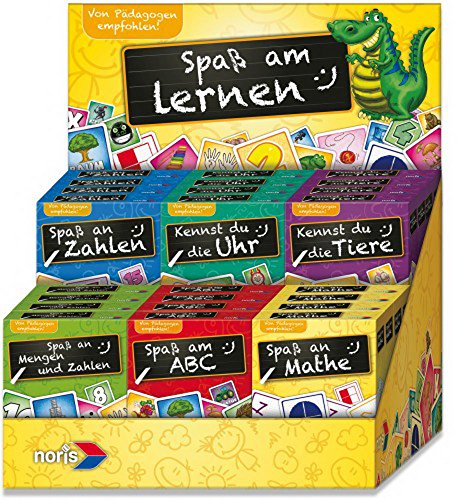 Mini Lernspiele (Kinderspiele), 6fach Sortiert: Enthält je 4 x Spaß an Mengen und Zahlen; Spaß am ABC; Kennst du die Tiere?; Kennst du die Uhr?; Spaß an Mathe; Spaß an Zahlen von Noris