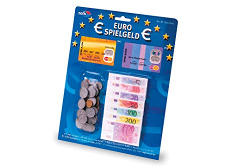 Noris 606521014 Euro Spielgeld Scheine und Münzen in ausreichender Stückelung auf einer Blisterkarte mit heraustrennbaren Spiel-Cards für Kinder, ab 3 Jahren von Noris-Spiele