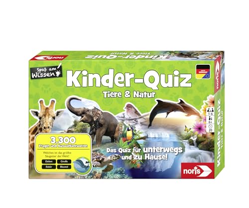 Noris 606011629 - Kinder-Quiz Tiere & Natur, der Familen-Spielspaß für Zuhause oder unterwegs - Für 1-6 Spieler ab 6 Jahren von Noris