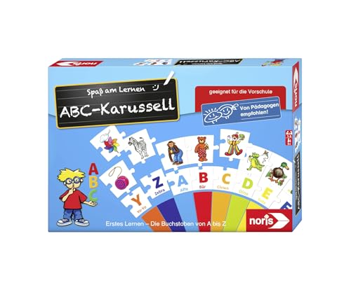 Noris 606076151 ABC Karusell - Kinderspiel ab 5 Jahren, Puzzle Lernspiel, Spaß am Lernen, für 1 bis 6 Spieler von Noris