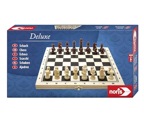 noris 606108014 Deluxe Schach, der beliebte Spieleklassiker aus Holz mit großen Holzfiguren, auch für unterwegs geeignet, ab 6 Jahren, Braun,beige von Noris