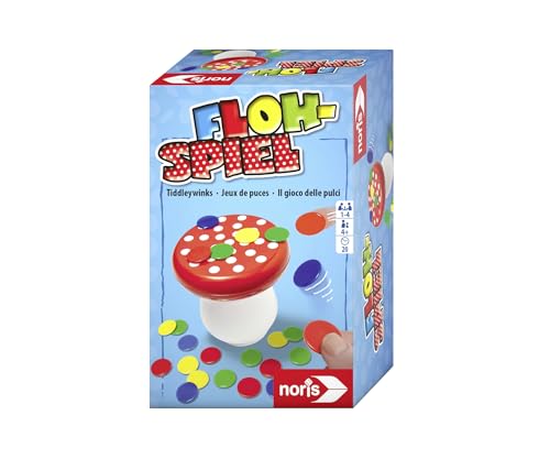 Noris 606144010 Flohspiel - Kinderspiel ab 4 Jahre – Klassisches Geschicklichkeitsspiel - für 1-4 Spieler, Rot und Schwarz von Noris