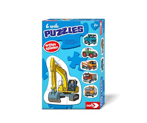 Noris 606012167 - 6 erste Puzzles: Fahrzeuge (Puzzle ab 3 Jahre) - Kinderpuzzle mit Traktor & Co., 6 Puzzles mit je 2-5 großen Teilen, Spielzeug für Kleinkinder & Kinder von Noris