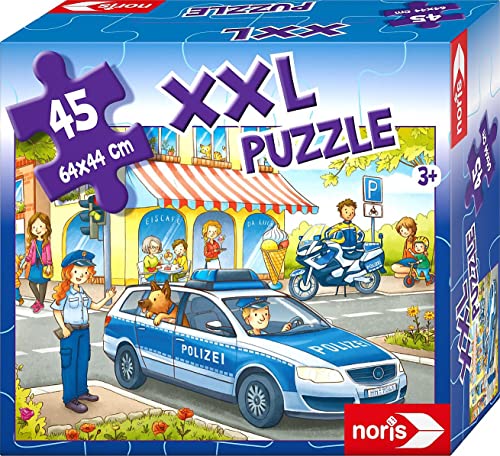 Noris 606031792 - XXL Riesenpuzzle, Auf Streife mit der Polizei - mit 45 Teilen (Gesamtgröße: 64 x 44 cm) - für Kinder ab 3 Jahren von Noris