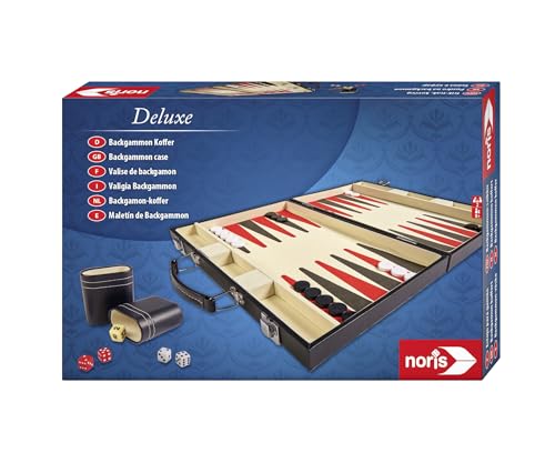 Noris 606101712 - Deluxe Backgammon, der Spieleklassiker im handlichen Koffer in edler Ausführung - auch für unterwegs geeignet, ab 8 Jahren, Meerkleuren von Noris