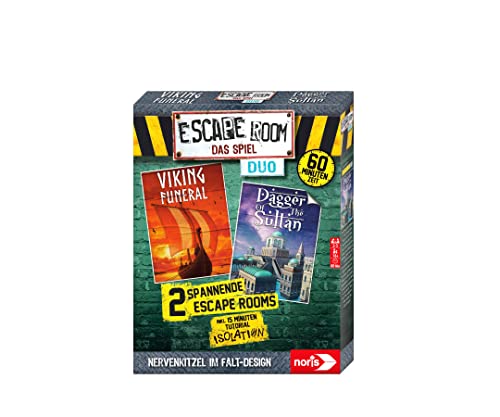 noris 606101945 Escape Room Duo 3, Familien und Gesellschaftsspiel für Erwachsene, inkl. 2 Fällen und Promo Fall mit neuartigem Falt-Mechanismus, ab 16 Jahren von Noris