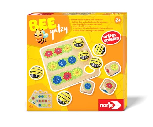 noris 606012088 - Bee Yatzy (Spiel ab 3 Jahre) - Brettspiel mit Bienen & Würfeln aus Holz, erstes Spielen, Spielzeug für Kinder, 1-4 Spieler von Noris