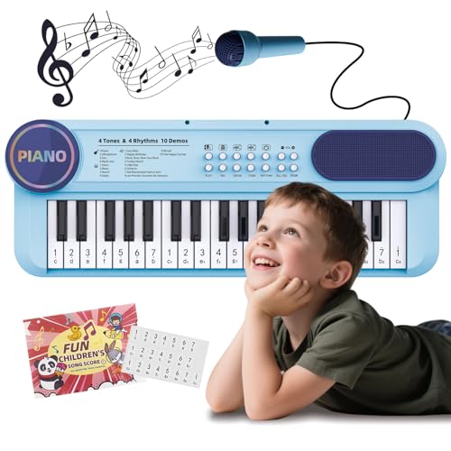 Elektronisches Klavier Keyboard für 2 Jahre alte Mädchen, 37 Tasten Blau Tragbares Instrument mit Mikrofon, Musikalische Klanggeschenke für Kinder im Alter von 3 4 5 6 Jahren Elektronisches Klavier Keyboard für 2 Jahre alte Mädchen, 37 Tasten Blau Tragbares Instrument mit Mikrofon, Musikalische Klanggeschenke für Kinder im Alter von 3 4 5 6 Jahren von Norkbeng