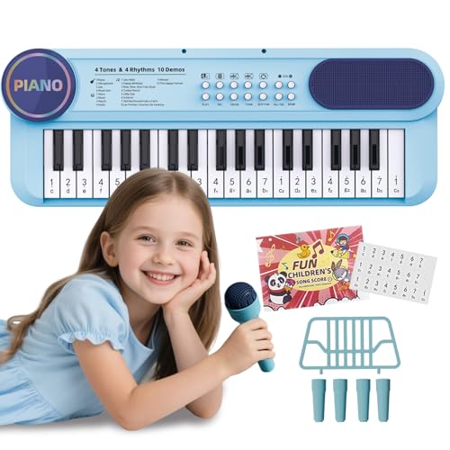 Klavier Keyboard mit Mikrofon, 37 Tasten Blau Tragbares Musikspielzeug für 2 Jahre alte Mädchen, Pädagogische elektronische Musikinstrument Geschenke für Kleinkind im Alter von 3 4 5 6 Klavier Keyboard mit Mikrofon, 37 Tasten Blau Tragbares Musikspielzeug für 2 Jahre alte Mädchen, Pädagogische elektronische Musikinstrument Geschenke für Kleinkind im Alter von 3 4 5 6 von Norkbeng