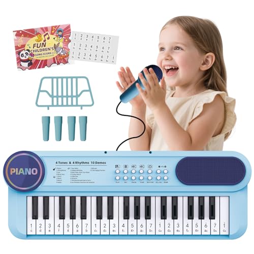 Klavierspielzeug 37 Tasten Blau Elektronisches Klavier Keyboard für Kinder, Tragbares Instrument mit Mikrofon für Jungen Mädchen im Alter von 2 3 4 5 6, Musikgeschenke zum Geburtstag Klavierspielzeug 37 Tasten Blau Elektronisches Klavier Keyboard für Kinder, Tragbares Instrument mit Mikrofon für Jungen Mädchen im Alter von 2 3 4 5 6, Musikgeschenke zum Geburtstag von Norkbeng