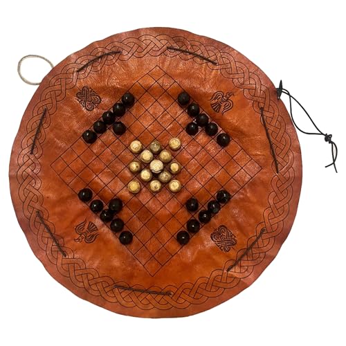 Handgefertigtes Wikinger Hnefatafl Set mit echten Knochen- und Hornstücken, Leder-Spielbrett von Norse Alley