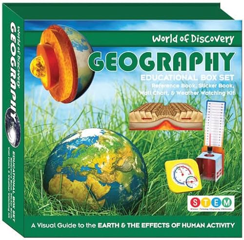 Children's Geography Educational Box Set – enthält Referenzbuch, Sticker Book, Wall Chart und Weather Watching Kit von North Parade Publishing