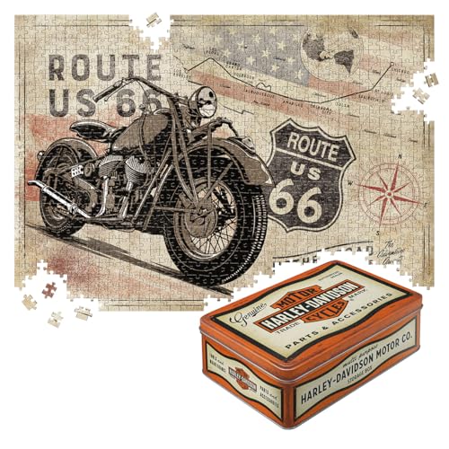 Nostalgic-Art Retro Puzzle 1000 Teile, 68 x 48 cm, Route 66 – Bike Map Harley-Davidson 2 – Geschenk-Idee für Amerika-Fans, für Erwachsene, in Vintage-Metalldose als Geschenkverpackung von Nostalgic-Art