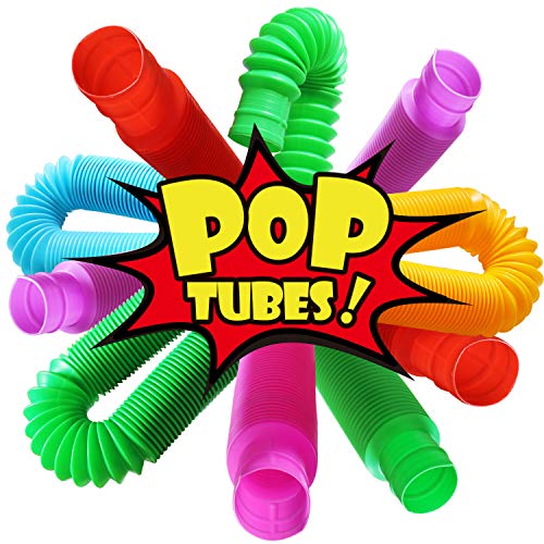 Novelty Place 6 Pack Pull & Pop Tube Sensory Fidget Toy für Kinder und Erwachsene, Bunte Heavy-Duty Pop Tubes für BAU und Gebäude – Sensorisches Lernspielzeug von Novelty Place