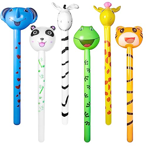 Novelty Place 6 Pcs Inflatable Animals Stick with Sound - Jungle Safari Animal Balloons Stick Blow Up Toys for Kids Animal Theme Birthday Party Favors and Decorations von Novelty Place