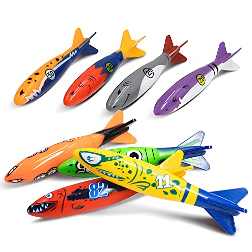 Novelty Place 8 Pack Torpedo Bandits Diving Toy Rockets - Swimming Pool Underwater Game for Kids and Adults - Shark Design 8 Colors von Novelty Place