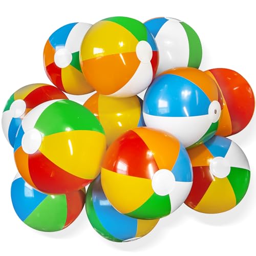 Novelty Place Aufblasbare Wasserbälle - 12er-Pack, 12 "Durchmesser, helles regenbogenfarbenes, auslaufsicheres PVC - Strandpoolpartys, Schwimmspielzeug für Jugendliche von Novelty Place