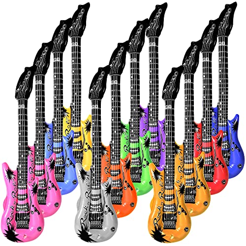 Novelty Place 12 Stück Luftgitarren Bunt Aufblasbar Gitarre Spielzeug Perfekt für Kindergeburtstage Deko Geschenk - 90cm von Novelty Place