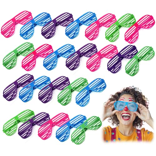 NOVELTY PLACE Neon-Farb-Shutter-Brille, 80er-Jahre-Party, Schlitz-Sonnenbrille für Kinder und Erwachsene, 24 Paar (4 Farben) von Novelty Place