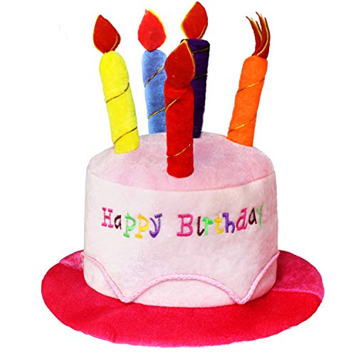 Novelty Place Pink Plüsch Happy Birthday Cake Hut – Unisex Erwachsene Größe Fasching Party Hüte – Perfekt als Party-Gastgeschenke, Kostüm-Zubehör – Kuchen & 5 Bunte Kerzen… von Novelty Place