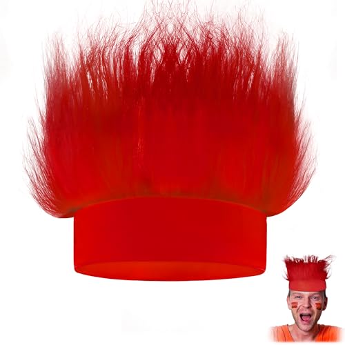 Novelty Place Rotes haariges Kostüm-Stirnband – Lustige und flauschige Perücke mit verrücktem Haar und Trollhaar-Kostümzubehör – Perfekt für Sportpartys, Kostüme, Cosplay und Halloween von Novelty Place