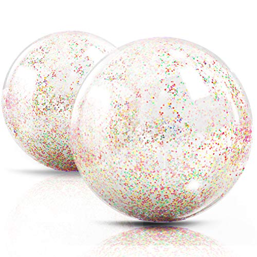 Novelty Place aufblasbare klare Sport Beach Balls mit Regenbogen Pailletten Glitter & Konfetti - Summer Beach Pool Party Spielzeug Volleyball - 2 Stück Riesen Value Pack (40, 30cm) von Novelty Place