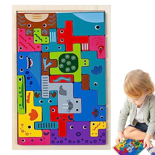 Puzzle-Spielzeug für Kinder - Tierblock Puzzle Tier Tangram Puzzle - Menschen Muster Bunte Stücke Für Kinder über 3 Jahren Lernen Formen Fahrzeuge Meeresbewohner Puzzle Novent von Novent