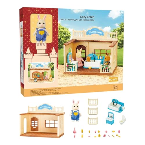 Puppenhaus-Set aus Holz,Puppenhaus-Set aus Holz - Fine Motor Toys Puppenhaus-Spielset - Lernspielzeug aus Holz für Kleinkinder mit Möbeln, Bausatz zum Rollenspiel, Vorschul-Lernspielzeug von Novgorod