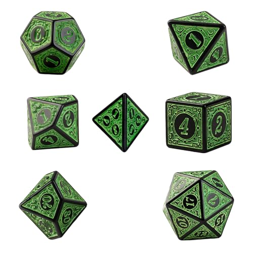 7-teiliges Polyedrischer Würfel Rollenspiele, DND Würfelset für Dungeons and Dragons RPG MTG mit Eingraviertem Muster Spielwürfel Grün von Novstuf