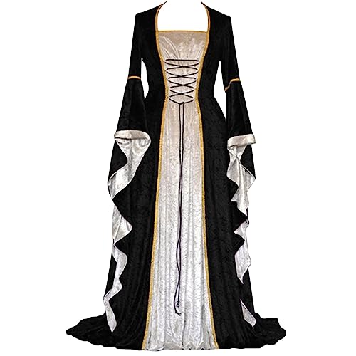 Nsercvb Halloween Kostüm Damen,Damen Renaissance Schwarz Mittelalter Kleid Kleidung Gothic Viktorianische Mittelalterliche Ballkleider Maskerade Fasching Karneval Halloween Cosplay Kostüm von Nsercvb