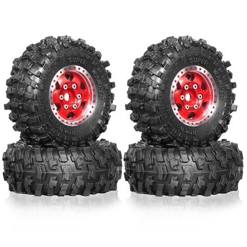 Nsssunnre 4 Stück 51 mm 1,0 Metall-Beadlock-Radreifensatz für 1/18 1/24 RC Crawler Car TRX4M SCX24 AX24 FCX24 Upgrade-Teile Rot von Nsssunnre