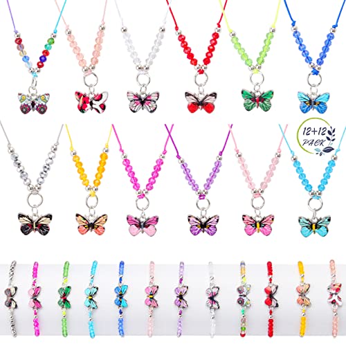 Nswayy 12 Stk Freundschaftsarmband Kinder Armbänder Mädchen 12Stk Halskette Einstellbare Geflochten Armband Schmetterling Kette Schmuckset Mitgebsel Kindergeburtstag Geschenke für Mädchen Kinder von Nswayy