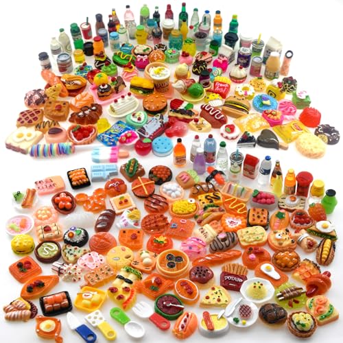 100 Stück Miniatur-Lebensmittel-Trinkflaschen Spielzeug Puppenhaus Pretend Play Küche Kochen Spiel Party Zubehör Spielzeug Hamburger Kuchen Pizza Puppenhaus Landschaft von Nuanmu