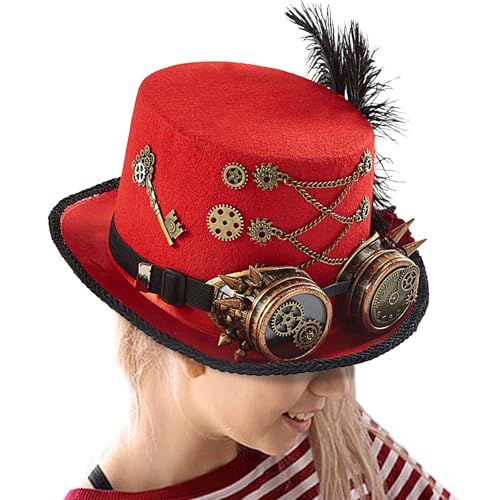 Nubamzy Unisex Steampunk Top Hüte | Gothic Kostüm Karneval Unisex Top Hüte mit Brille - Halloween Kopfbedeckung mit Ketten für Cosplay Partys, Film Requisiten, Dress-up Partys, Festivals, Fasching von Nubamzy