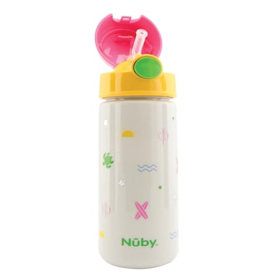 Nûby Becher mit weichem Trinkhalm und Druckknopf 540ml in pink von Nûby