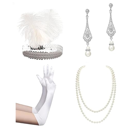 1920er Jahre Accessoires Set für Frauen Brüllende 20er Jahre Zubehör Flapper Kostüm mit 20er Jahre Stirnband Halskette Handschuhe Ohrring von Nucelit