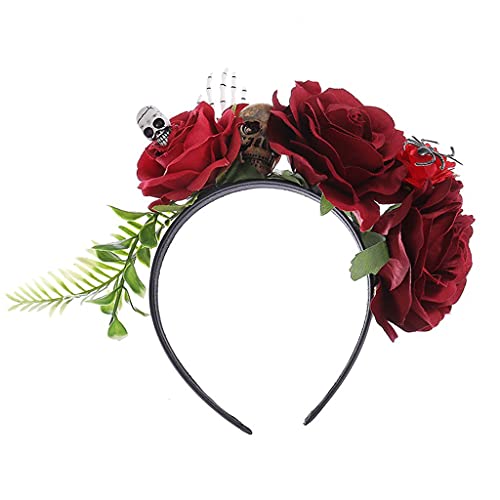 Blumenschädel Stirnband Cosplay Kopfbedeckung für Halloween Handgemachte Rose Schädel Haarband Gothic Kopfschmuck Party Supplies von Nucelit