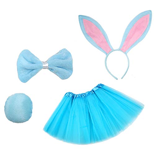 Nucelit 4-teiliges Cosplay-Kostüm-Set für Kinder, mehrlagiger Tüllrock, Kostüme, Ohren, Stirnband, Fliege, Schwanz, Ostern, Karneval, Party, Outfits von Nucelit